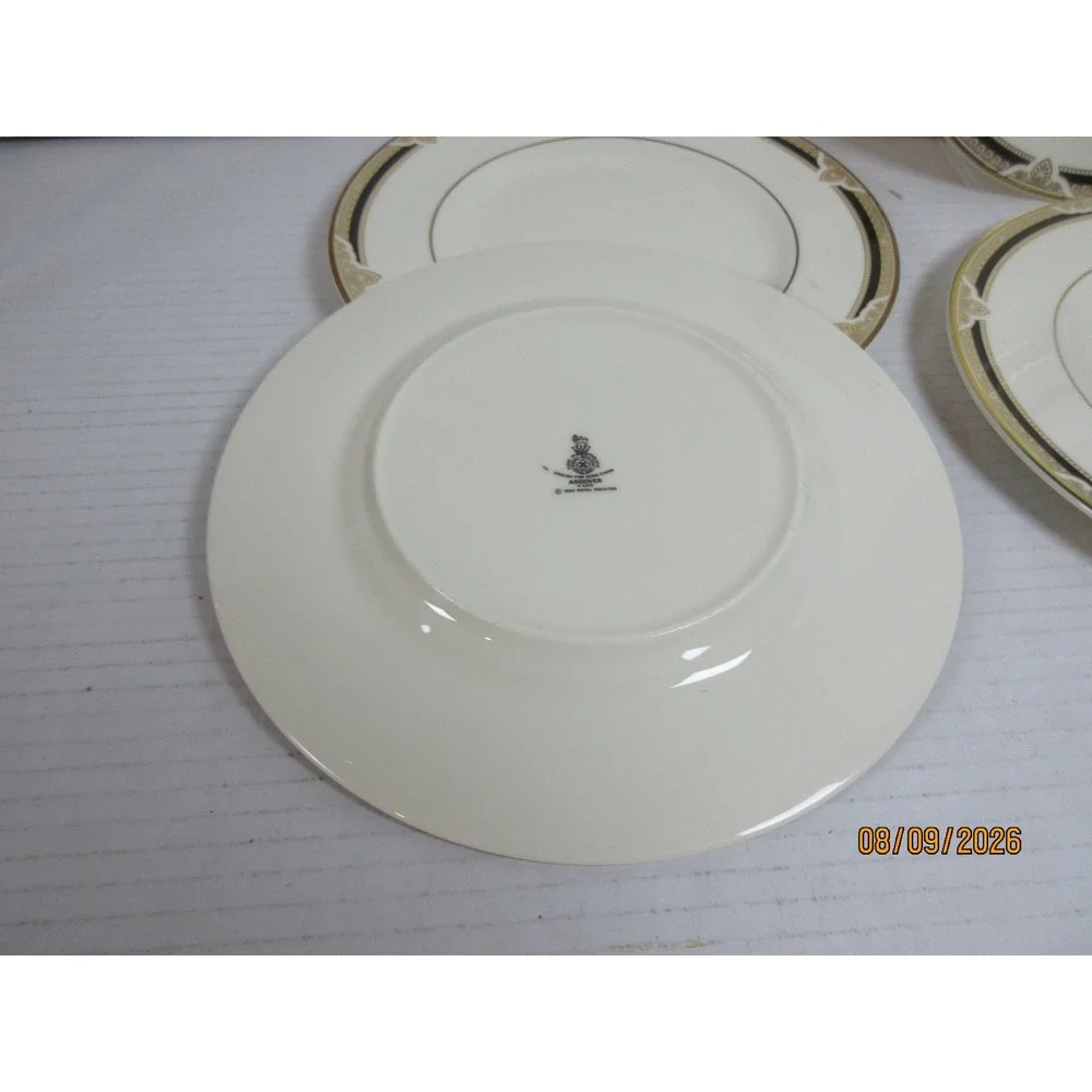 Royal Doulton Andover H5215 Bone China Salad Plates Set of 4 Black Gold Trim
